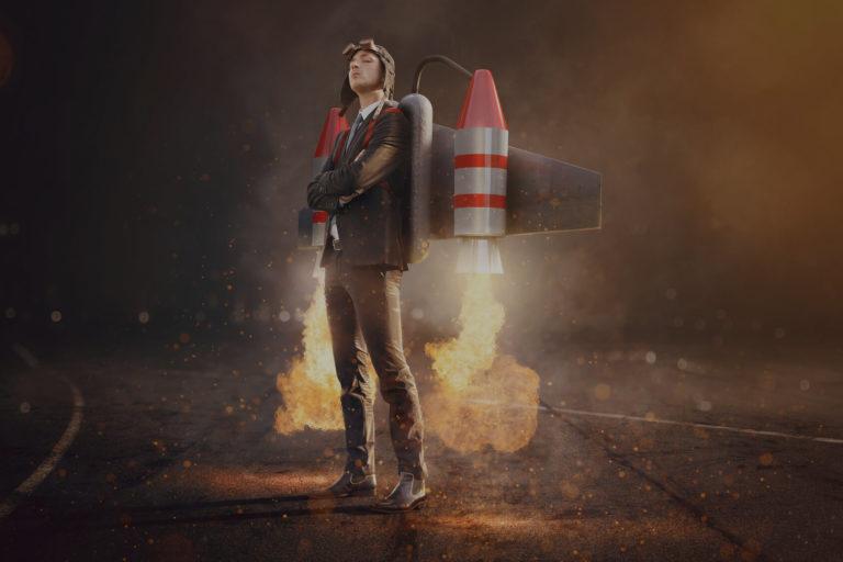 deploiement telemedecine Illustration montrant un homme avec une fusée sur le dos